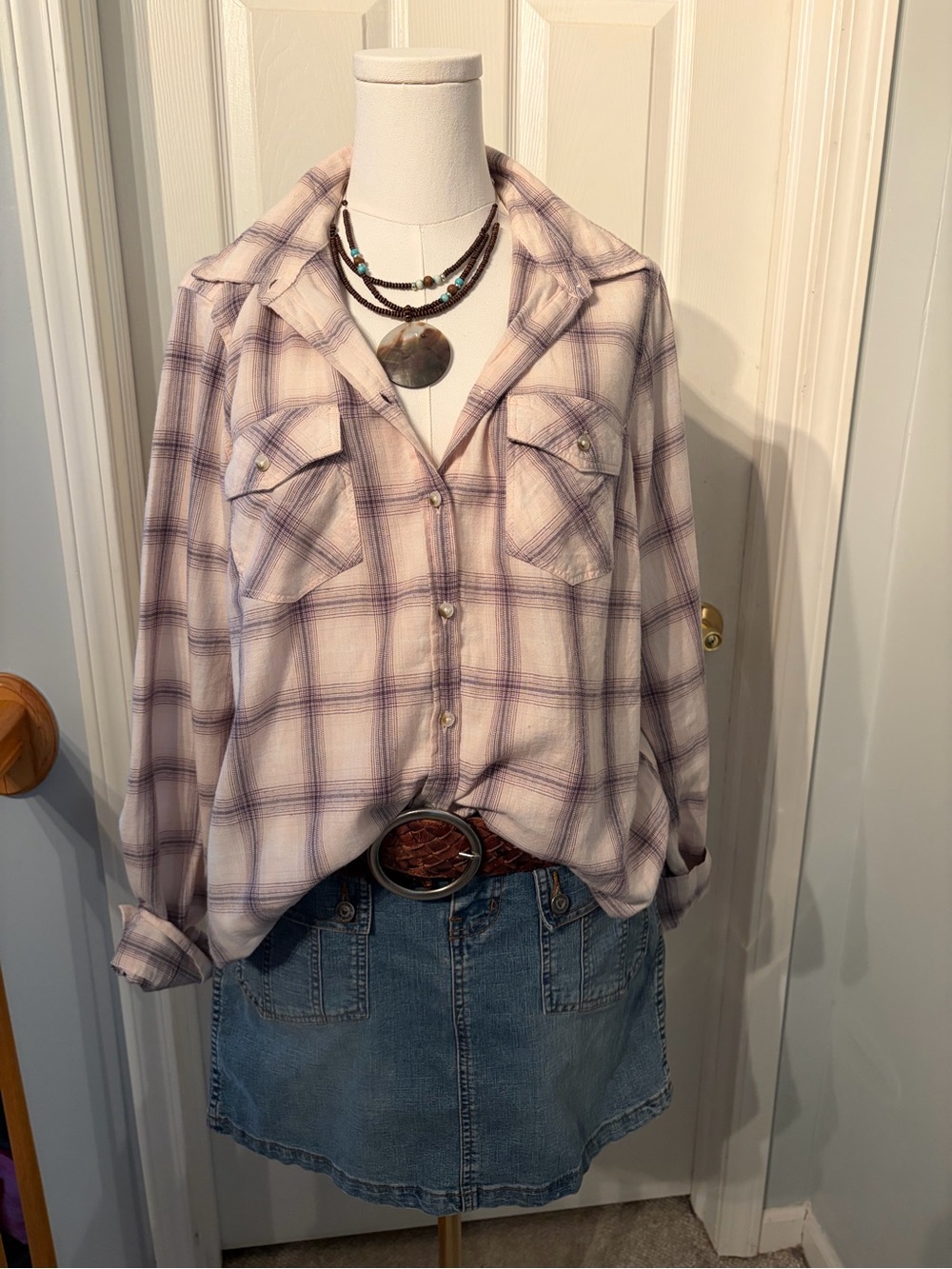 Sonoma Pale Pink and Lavender Plaid Button-Down Shirt